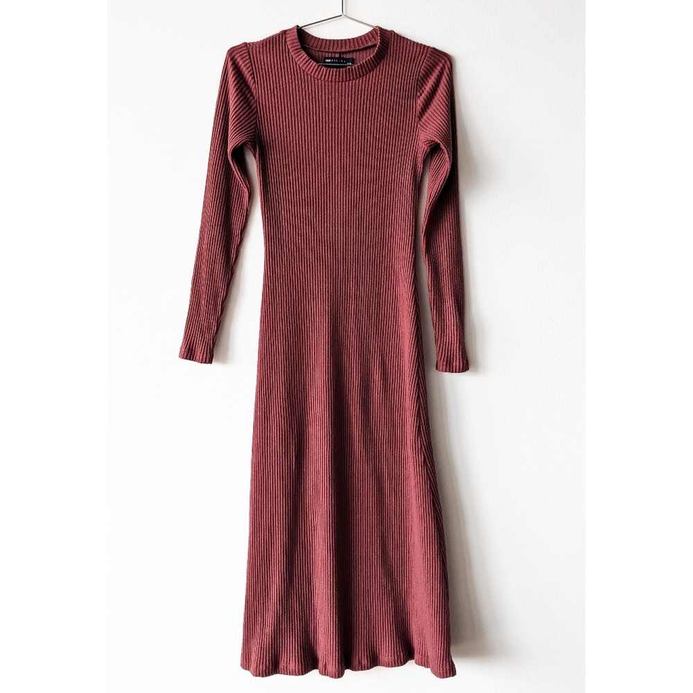 Soft Burgundy Ribbed Long Sleeve Maxi Sweater Dress ASOS